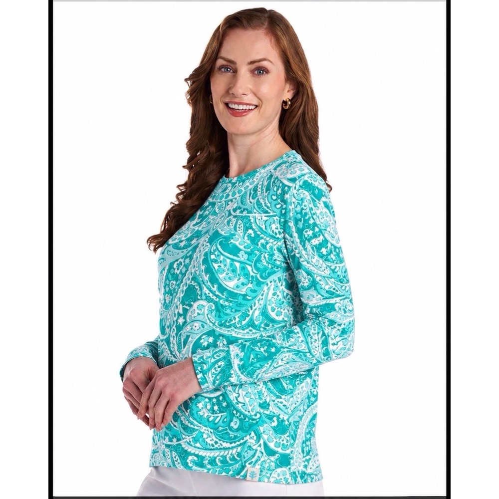 Coolibar Morada Teal Paisley Long Sleeve Shirt XXL UPF 50+ Sun Protection Summer